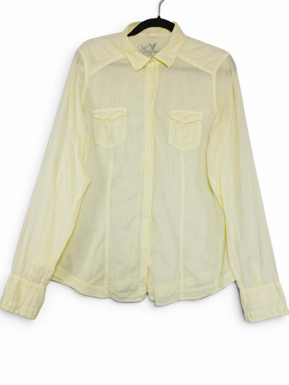 AE Women's Sheer Yellow Button Up Shirt Size 16 Y2k Coastal Boho Beach Coverup - Picture 2 of 13